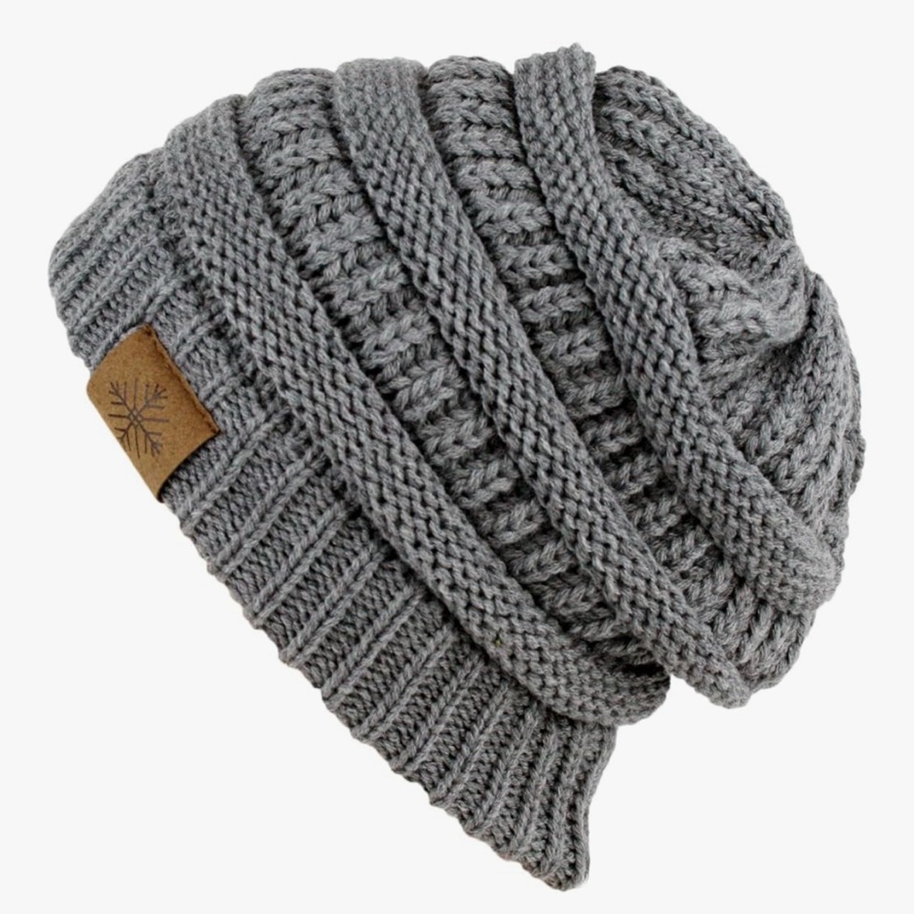 Gray Knit Beanie Hat Winter Warm Thick Cable Knit Slouchy Skull Beanie Cap Hat